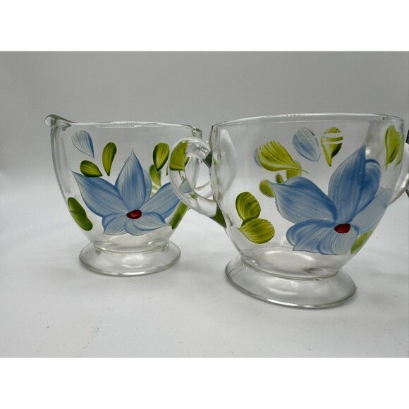 Vintage Bartlett Collins Creamer Sugar Bowl Blue Flowers Gay Fad 50’s Vtg - Picture 1 of 8